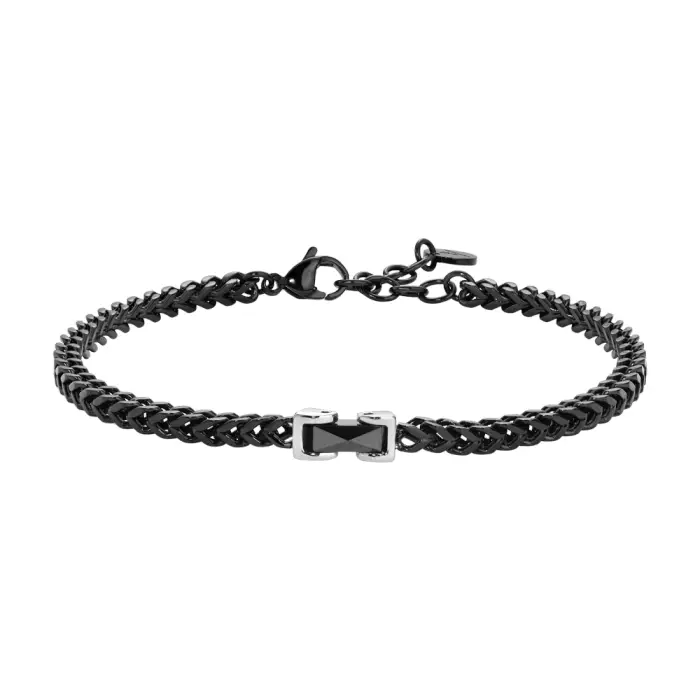 BRACCIALE UOMO IN ACCIAIO IP NERO CON ELEMENTO CENTRALE IN CERAMICA NERA