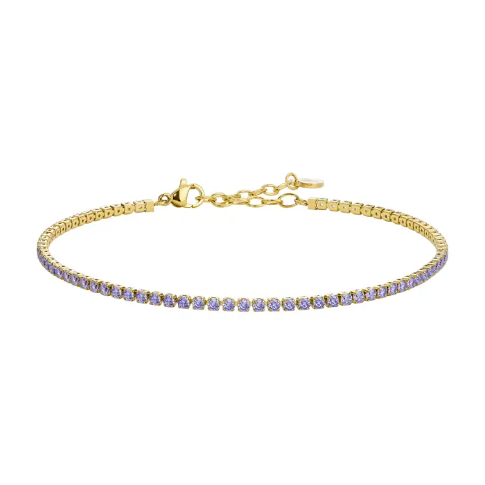 Luca Barra CAVIGLIERA DONNA IN ACCIAIO IP GOLD CON ZIRCONI VIOLA