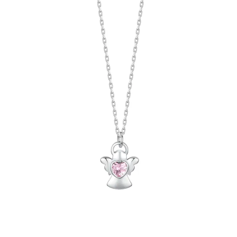 Luca Barra COLLANA BAMBINA IN ACCIAIO ANGELO CON ZIRCONE ROSA