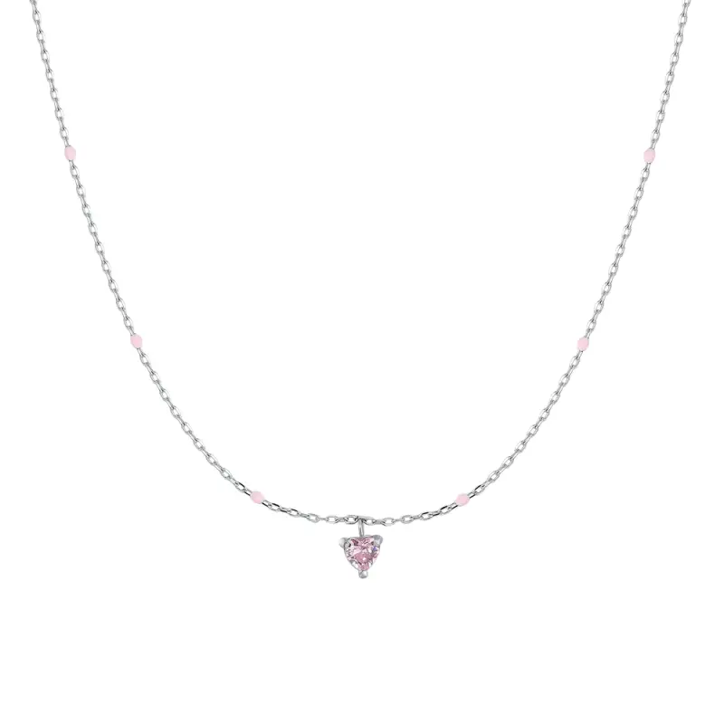 Luca Barra COLLANA BAMBINA IN ACCIAIO CON CUORE ZIRCONE ROSA E PIETRE ROSA