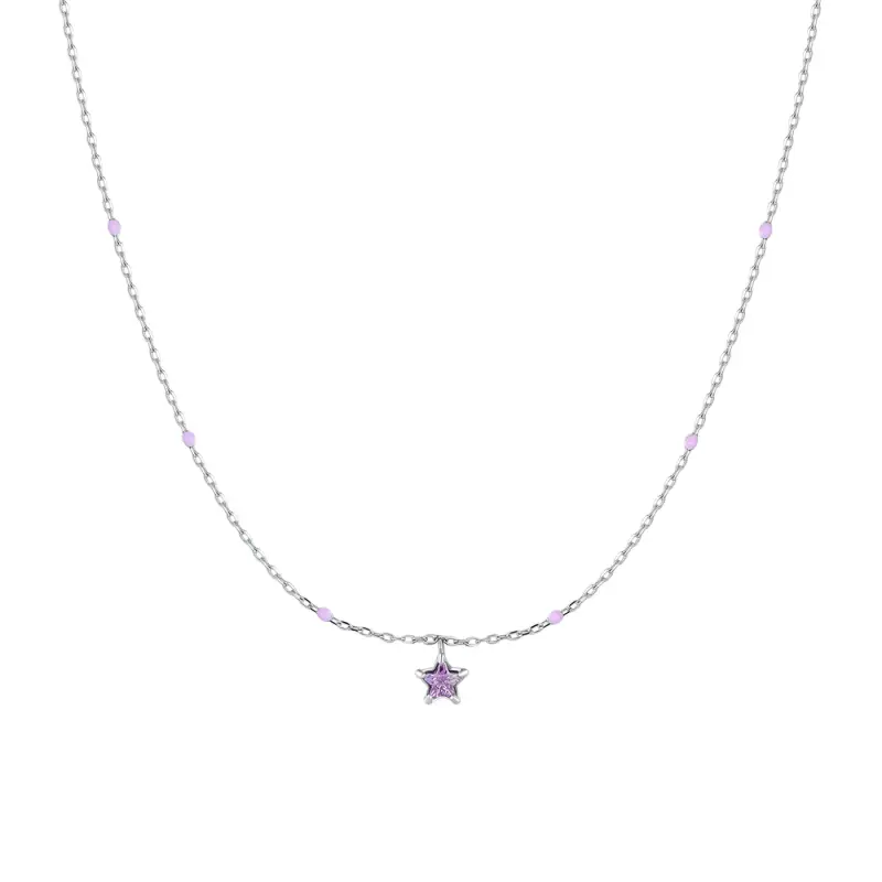 Luca Barra COLLANA BAMBINA IN ACCIAIO CON STELLA ZIRCONE VIOLA E PIETRE VIOLA