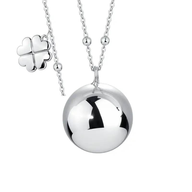 Luca Barra COLLANA CHIAMA ANGELI DONNA IN ACCIAIO,CIONDOLO IN METALLO CON CHARM QUADRIFOGLI