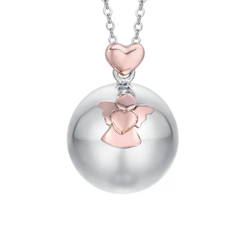 Luca Barra COLLANA CHIAMA ANGELI IN ACCIAIO CIONDOLO IN METALLO CON ANGELO E CUORE