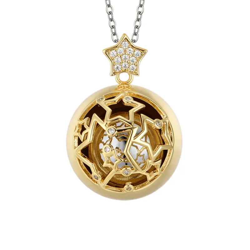 Luca Barra COLLANA CHIAMA ANGELI IN ACCIAIO CON STELLE IN METALLO CON CRISTALLI BIANCHI, Oro