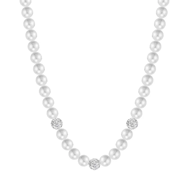 Luca Barra COLLANA DI PERLE DONNA CON CRISTALLI BIANCHI, Argento