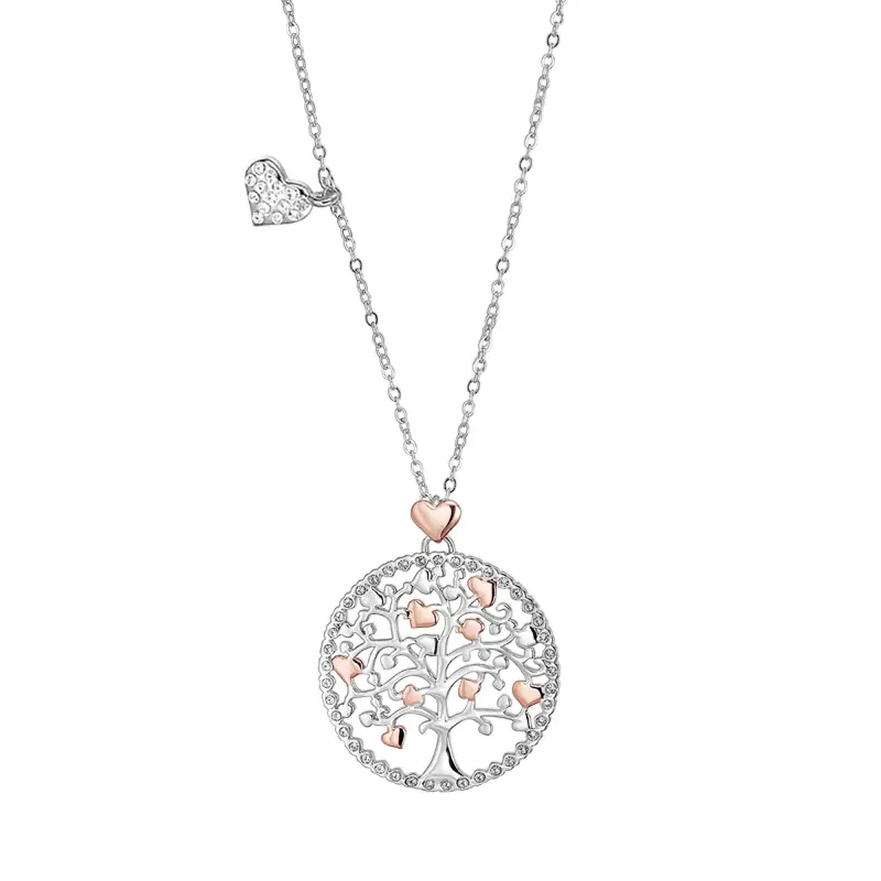 Luca Barra COLLANA DONNA IN ACCIAIO, ALBERO DELLA VITA CON CUORI ROSE