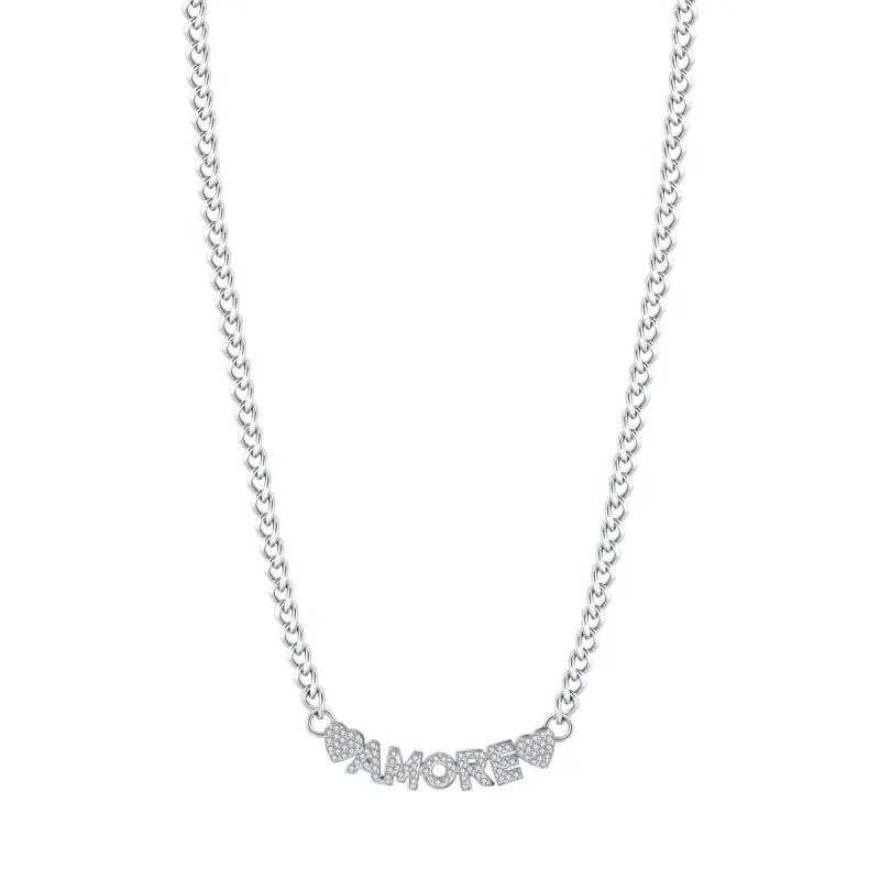 Luca Barra COLLANA DONNA IN ACCIAIO AMORE CON CRISTALLI BIANCHI
