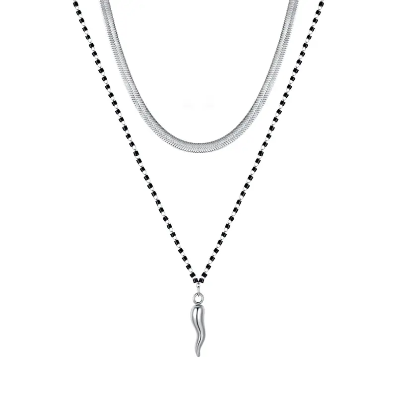 Luca Barra COLLANA DONNA IN ACCIAIO CON CORNO ED ELEMENTI NERI