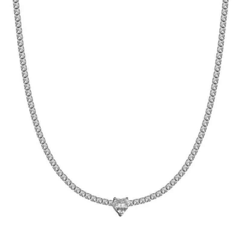 Luca Barra COLLANA DONNA IN ACCIAIO CON CRISTALLI BIANCHI E CUORE CRISTALLO, Rosa