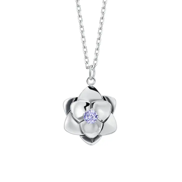 Luca Barra COLLANA DONNA IN ACCIAIO, FIORE ED ELEMENTI CON ZIRCONI VIOLA
