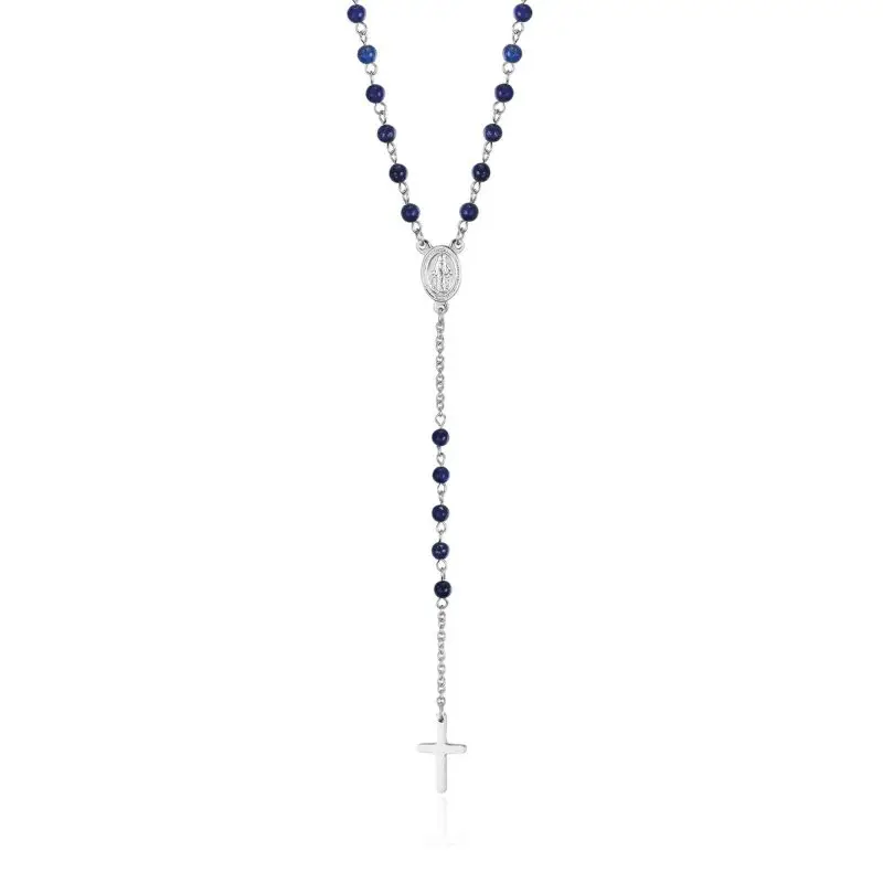 LUCA BARRA Collana Rosario In Acciaio Con Pietre Lapis