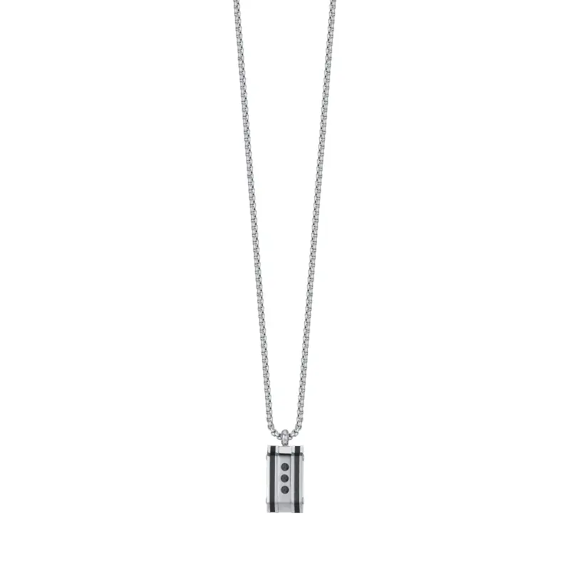 Luca Barra COLLANA UOMO IN ACCIAIO CON PIASTRA CON CRISTALLI NERI