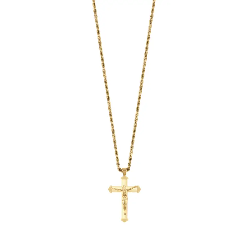 Luca Barra COLLANA UOMO IN ACCIAIO IP GOLD CON CROCEFISSO