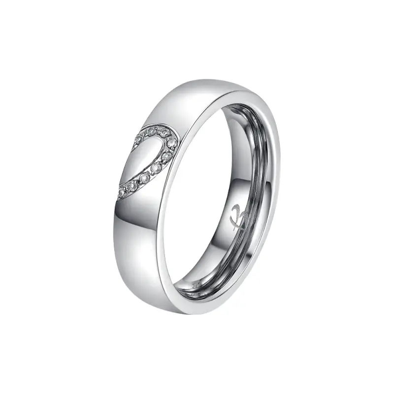 Luca Barra FEDINA DONNA E UOMO IN ACCIAIO CON MEZZO CUORE CON CRISTALLI BIANCHI, Argento