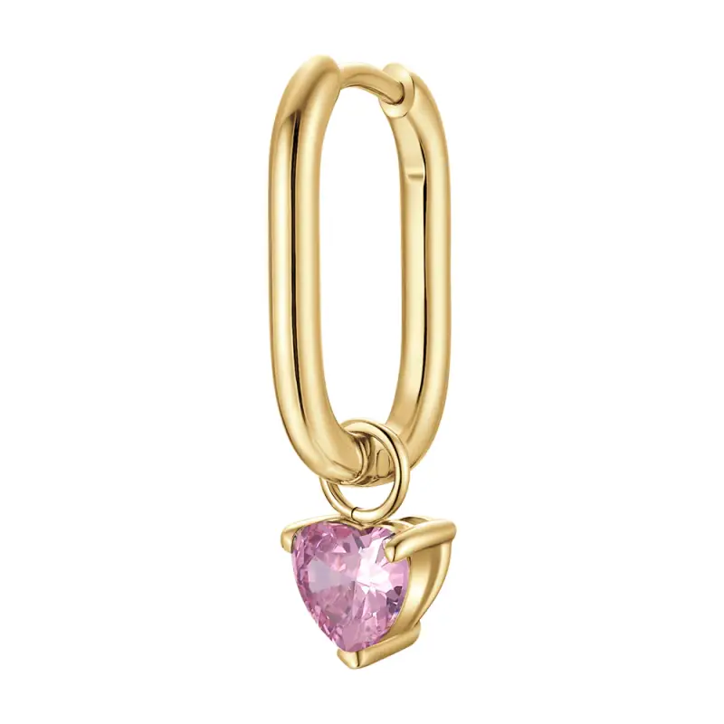 Luca Barra MONO ORECCHINO DONNA IN ACCIAIO COLORE ORO CON ZIRCONE ROSA