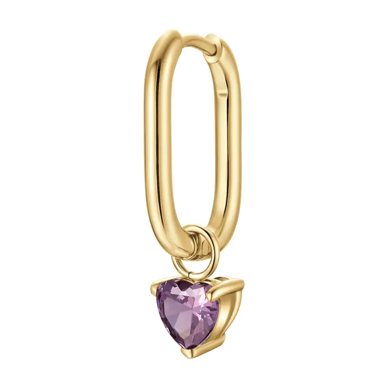 Luca Barra MONO ORECCHINO DONNA IN ACCIAIO COLORE ORO CON ZIRCONE VIOLA