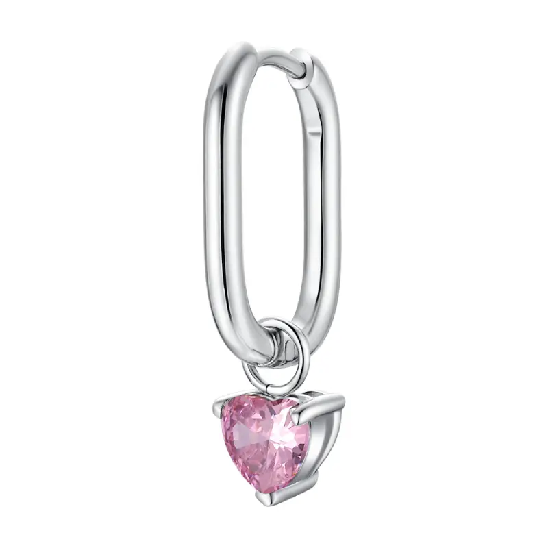 Luca Barra MONO ORECCHINO DONNA IN ACCIAIO CON ZIRCONE ROSA