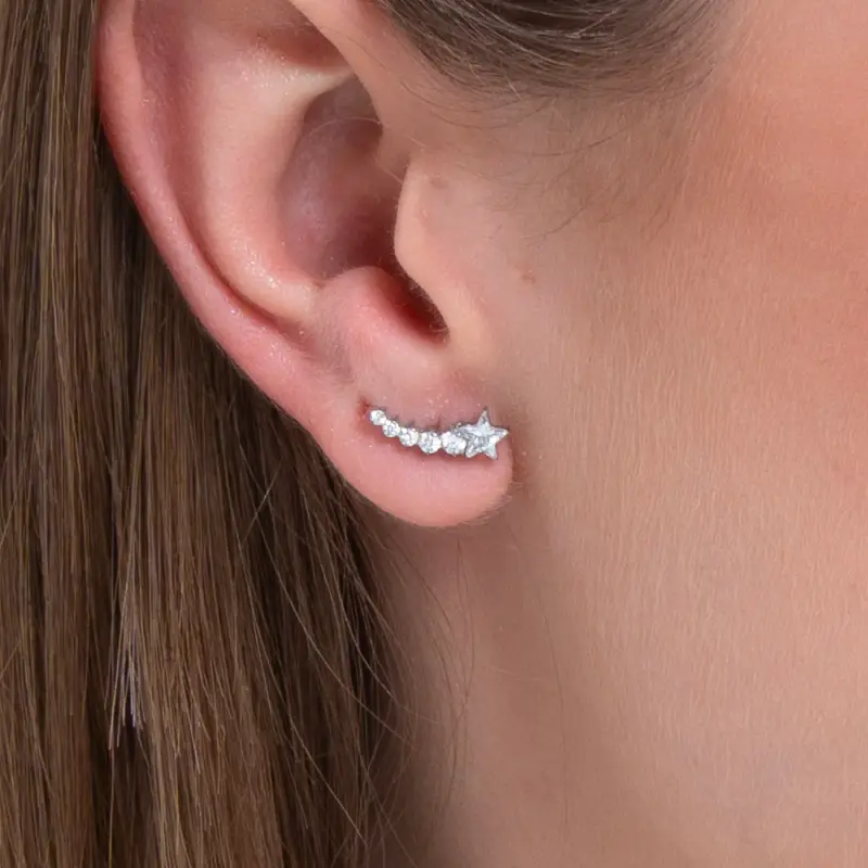 Luca Barra MONO ORECCHINO DONNA IN ACCIAIO STELLA E CRISTALLI BIANCHI