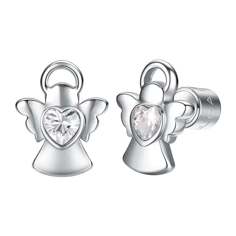 Luca Barra ORECCHINI BAMBINA IN ACCIAIO ANGELO CON ZIRCONE BIANCO