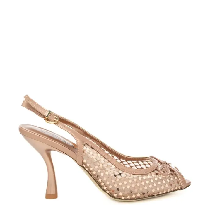 scarpe alte da donna spuntate con design semi aperto e fiocco sul davanti cipria