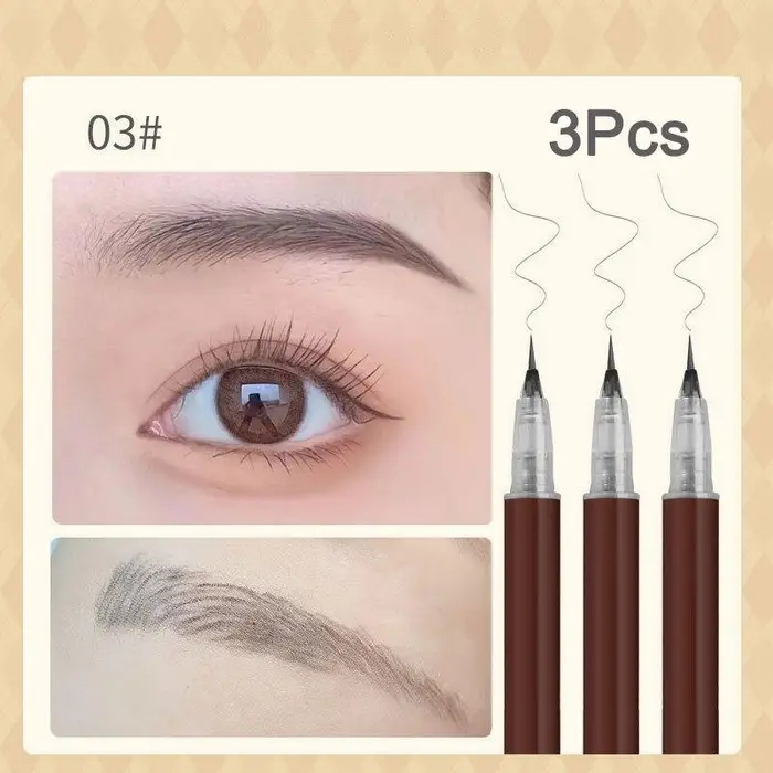 Matita per sopracciglia ultrafine Contorno Ombra sdraiata Eyeliner baco da seta Matita per sopracciglia liquida Colorfast impermeabile senza sbavature 3PCS grigio