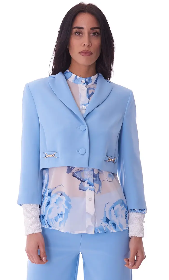 LUCKYLU Giacca corta con fibbie, colore azzurro