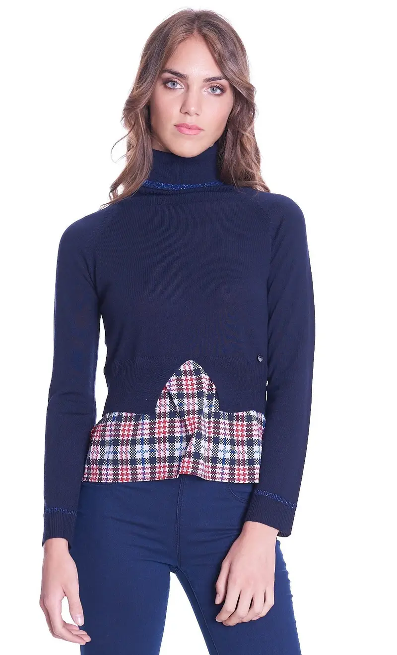 LUCKYLU Maglia collo cratere con inserto camicia, colore blu