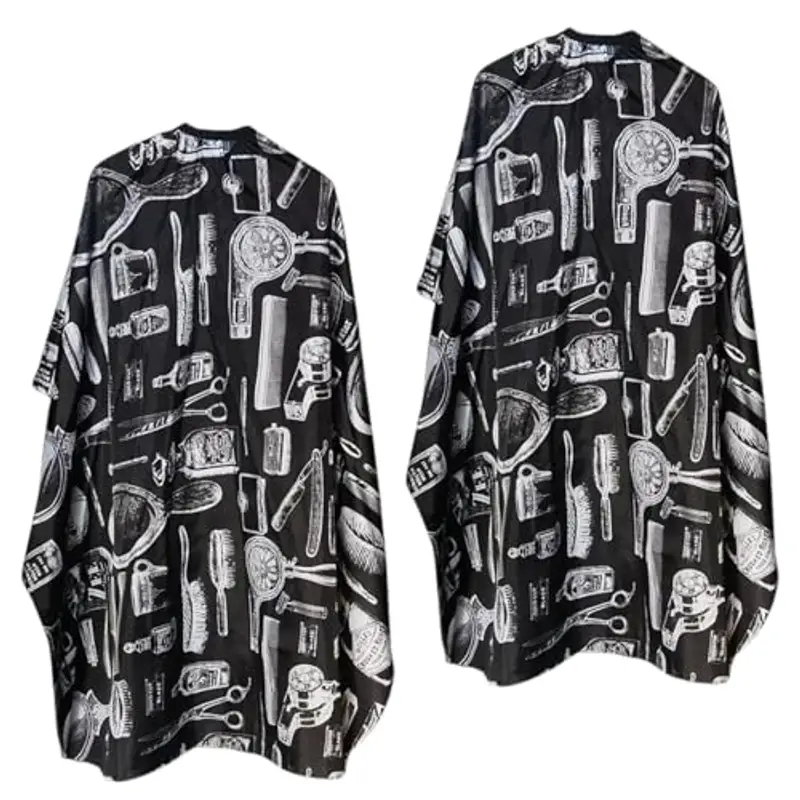 LUFFLOK 2 Pezzi Telo da Barbiere, Mantella Parrucchieri Nero Stamp Duty, Cape da Salone di Parrucchiere, Telo da Barbiere Impermeabile