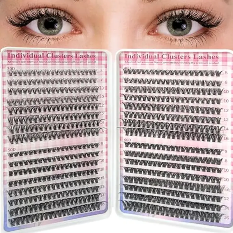 LUFFLOK 640 Pezzi Ciglia Finte Ciuffetti, 30D+40D+50D+60D Kit Ciglia Extension, D Curl 8-16mm Ciuffetti Ciglia Finte, DIY Eyelash Extension