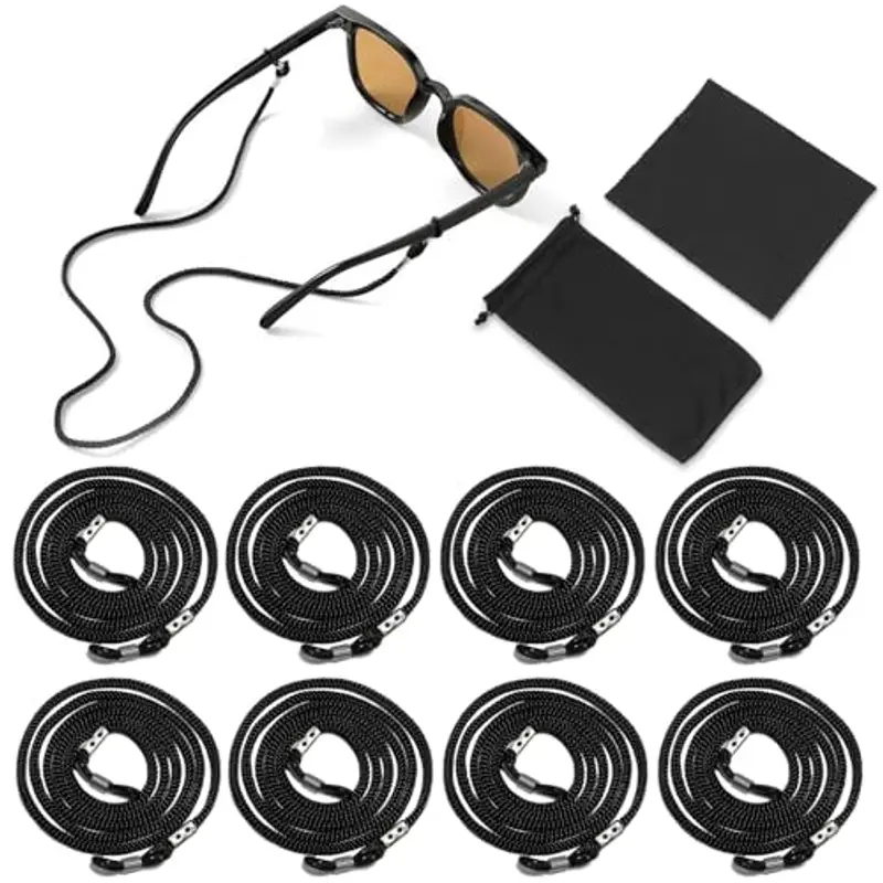 LUFFLOK 8 Pezzi di Cordino Occhiali, Catenella Occhiali in Nylon Nero per Donne e Uomini, Laccetto Occhiali da