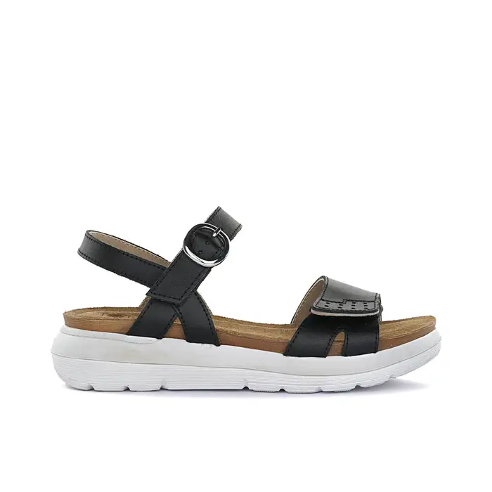Sandali casual neri da donna in pelle con velcro