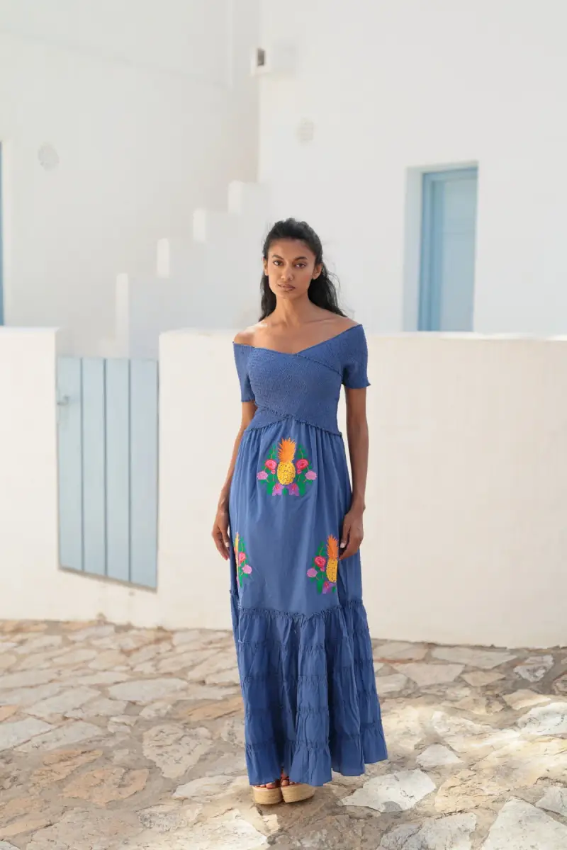 Luna LLena ABITO LUNGO CON COLLO INCROCIATO | Colore Blu