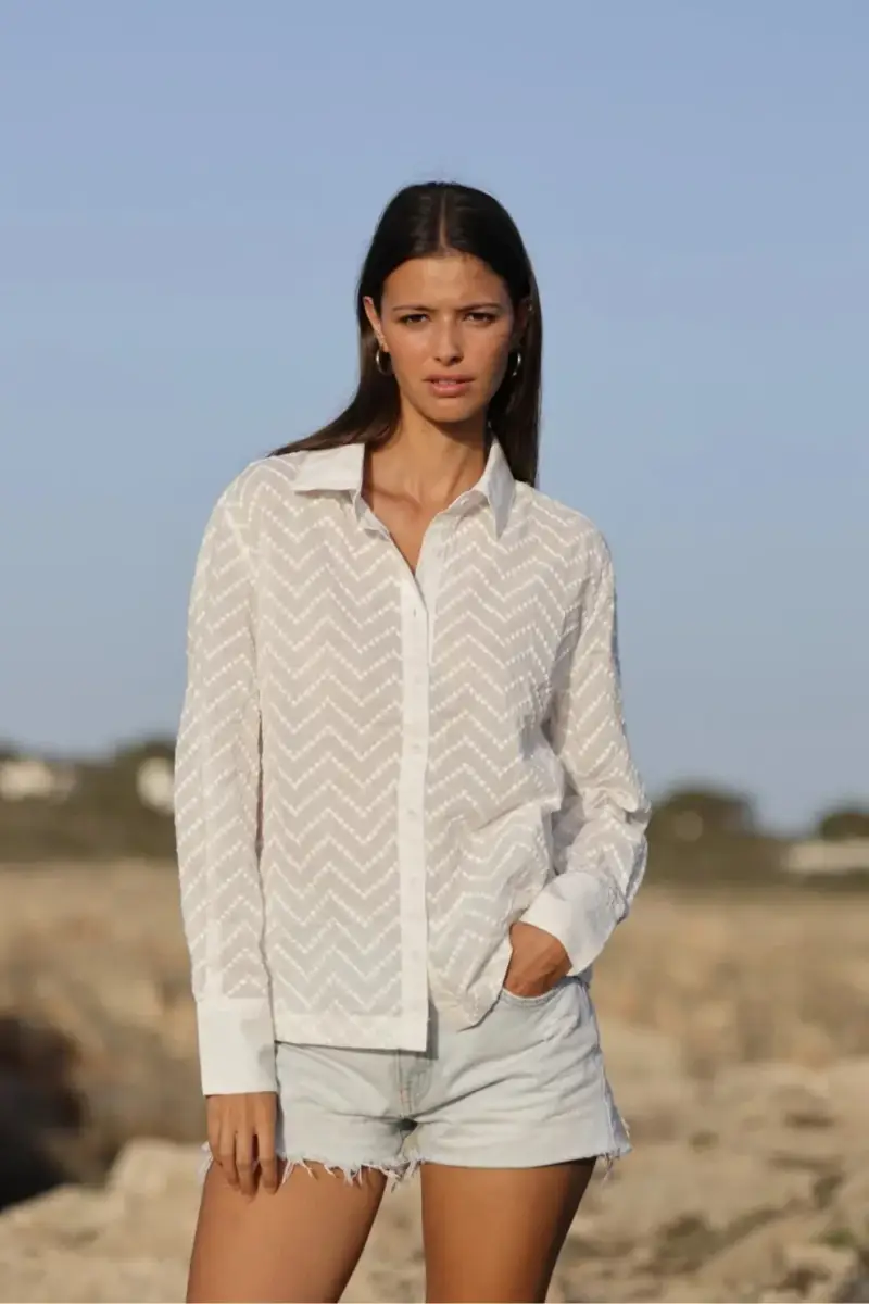 Luna LLena CAMICIA BIANCA RICAMATA | Colore Binaco