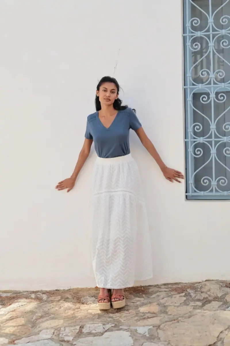 Luna LLena GONNA LUNGA CON MERLETTO | Colore Bianco