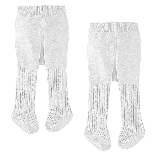 LXGKREL Collant per neonati e bambini piccoli in cotone, morbidi, caldi ed elastici, 2 pezzi, da 0 a 24 mesi, bianco