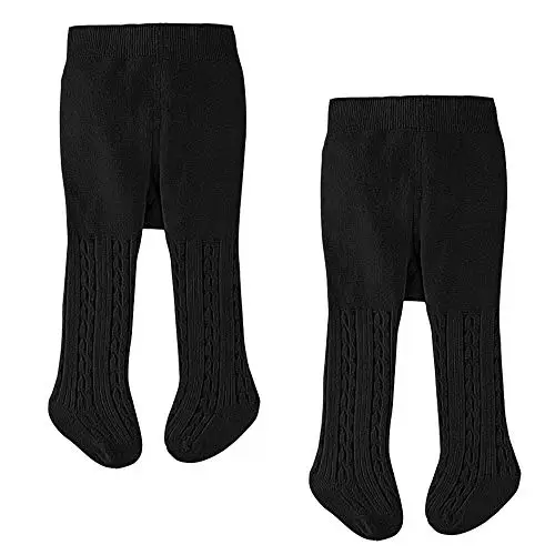 LXGKREL Collant per neonati e bambini piccoli in cotone, morbidi, caldi ed elastici, 2 pezzi, da 0 a 24 mesi, Nero, 0