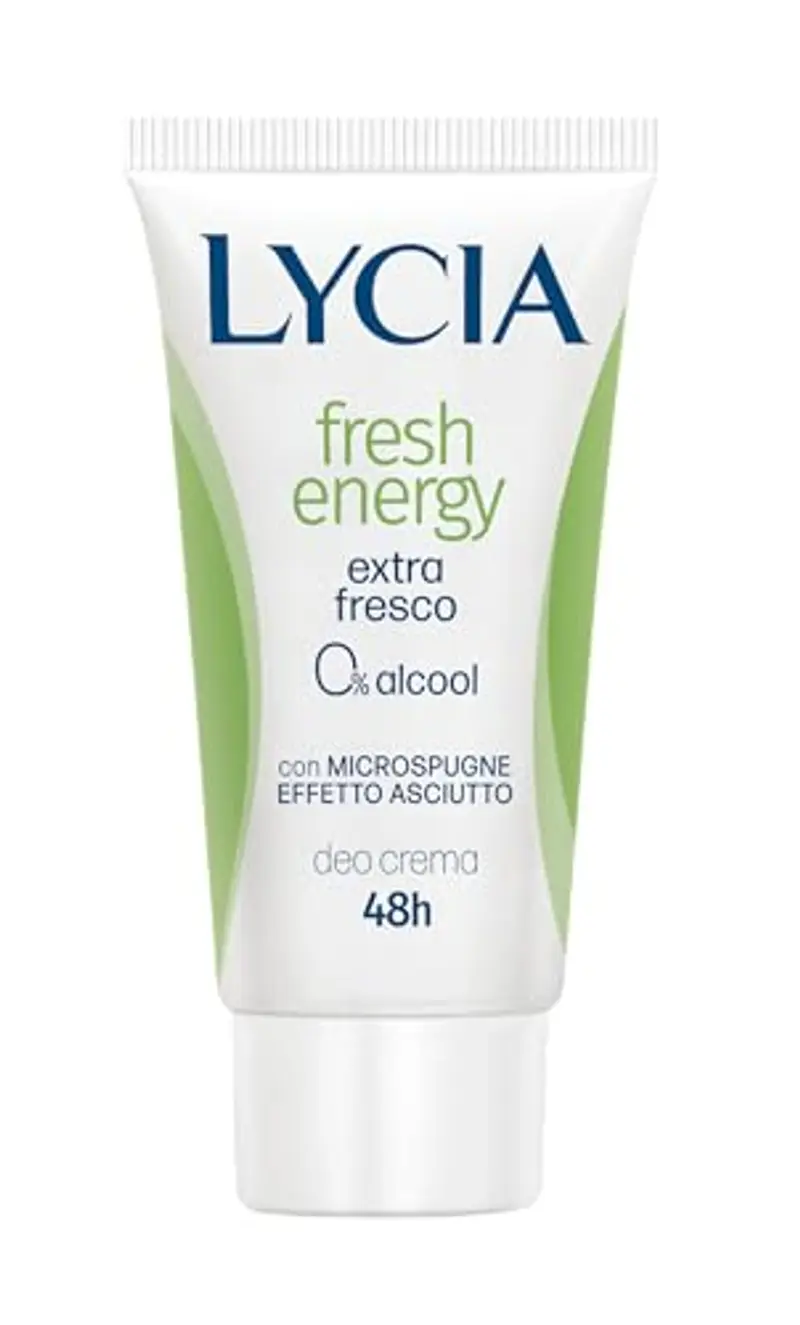 Lycia Fresh Energy Crema Deodorante con Aloe e Bergamotto, Formula con Microspugne Effetto Asciutto, Pelle Fresca e Asciutta fino a 48H