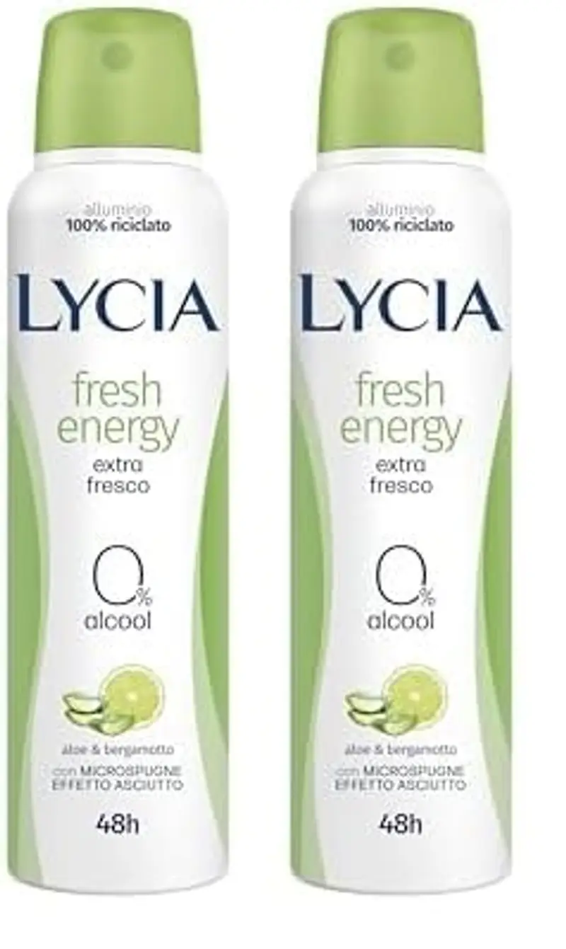 Lycia Fresh Energy Deodorante Spray, Senza Alcool, Efficacia 48 ore, con Microspugne Effetto Asciutto, con Aloe e Bergamotto, 150ml