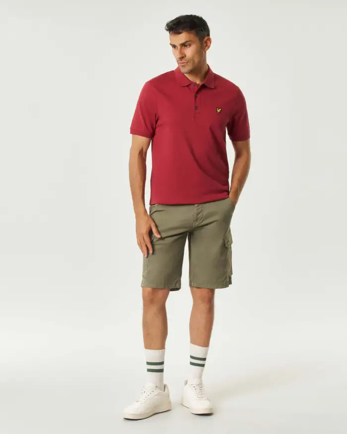 Lyle & Scott Bermuda cargo verde militare in gabardina di cotone stretch