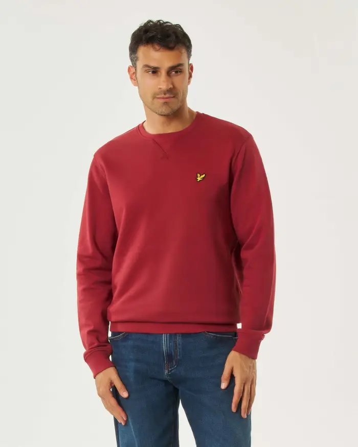 Lyle & Scott Felpa girocollo rossa in cotone con logo aquila gialla ricamato sul petto