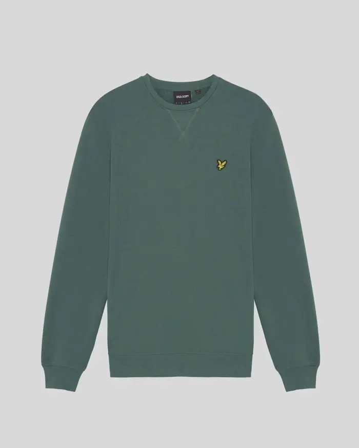 Lyle & Scott Felpa girocollo verde in cotone con logo aquila gialla ricamato sul petto