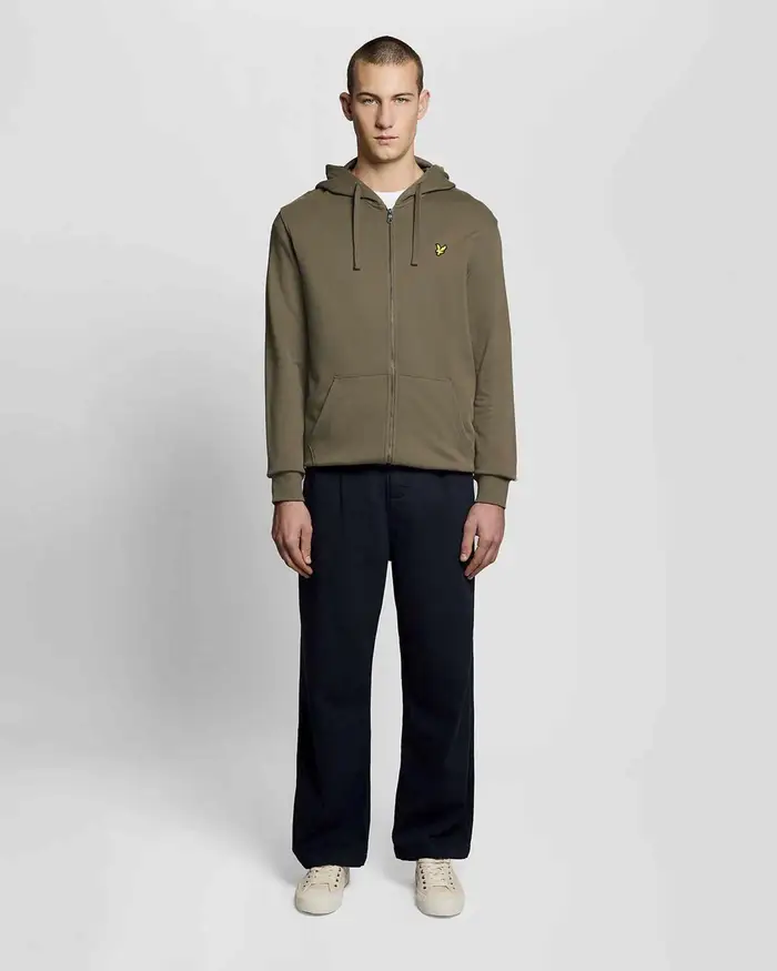 Lyle & Scott Felpa color fango in cotone con cappuccio e chiusura zip