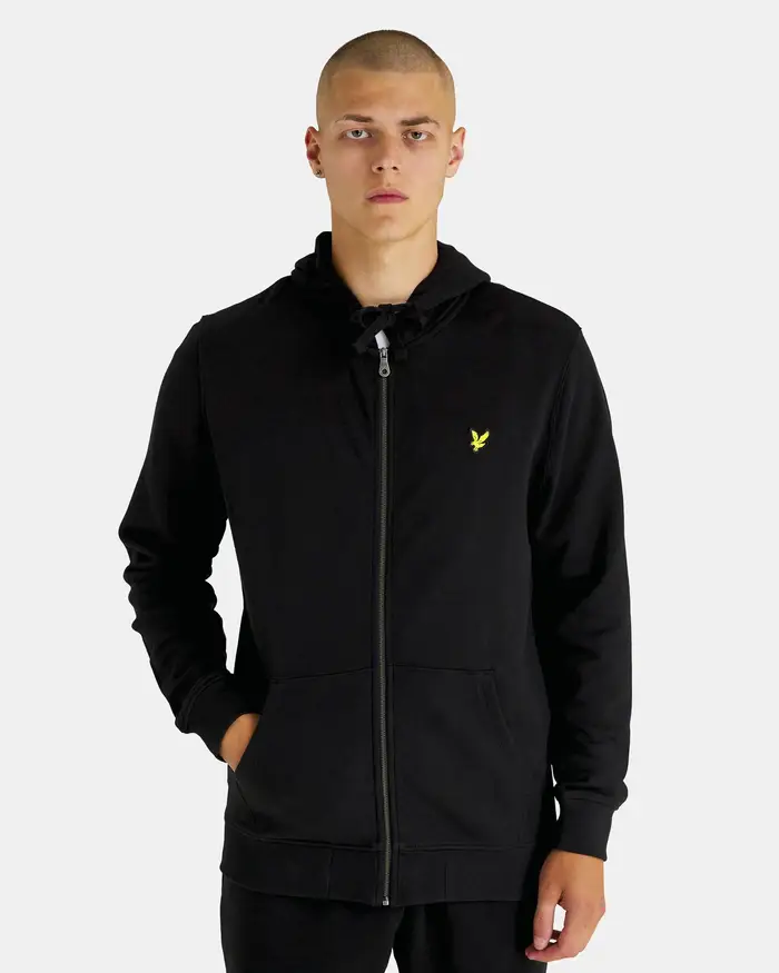 Felpa Lyle & Scott nera in cotone con cappuccio e chiusura zip