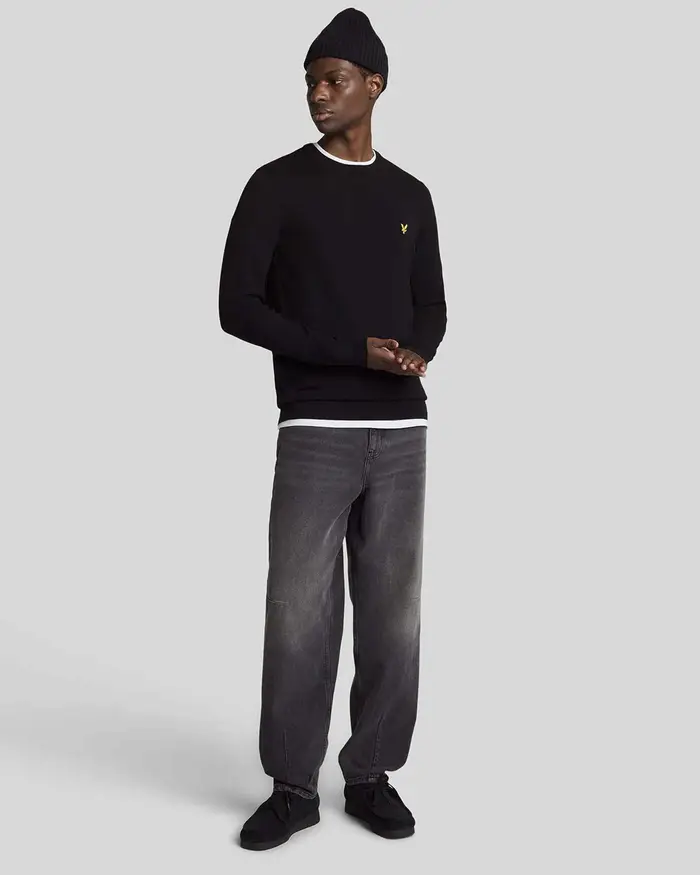 Lyle & Scott Felpa nera girocollo in cotone con logo aquila gialla sul petto