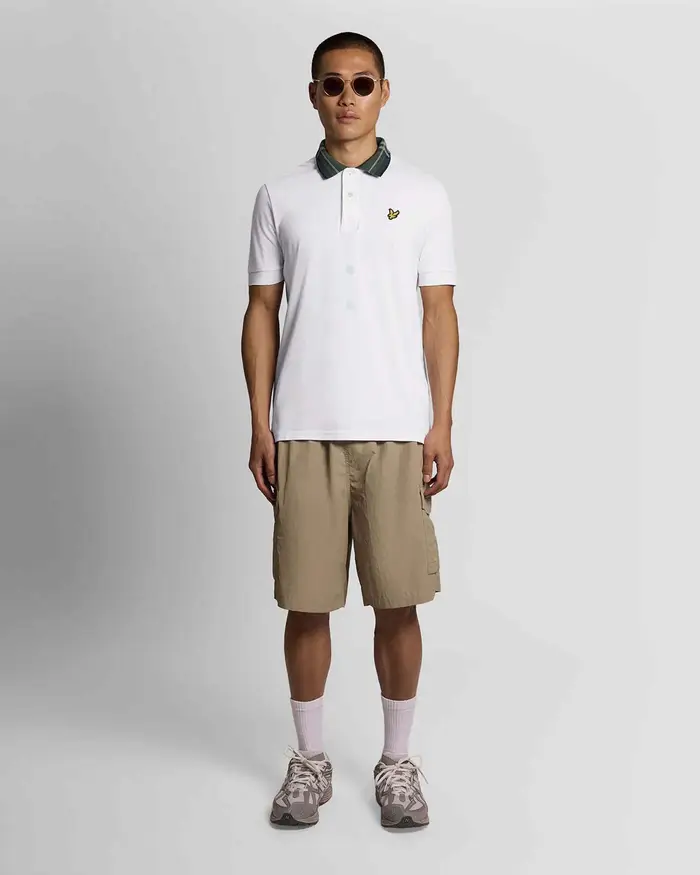 Lyle & Scott Polo mezza manica bianca con colletto tartan check