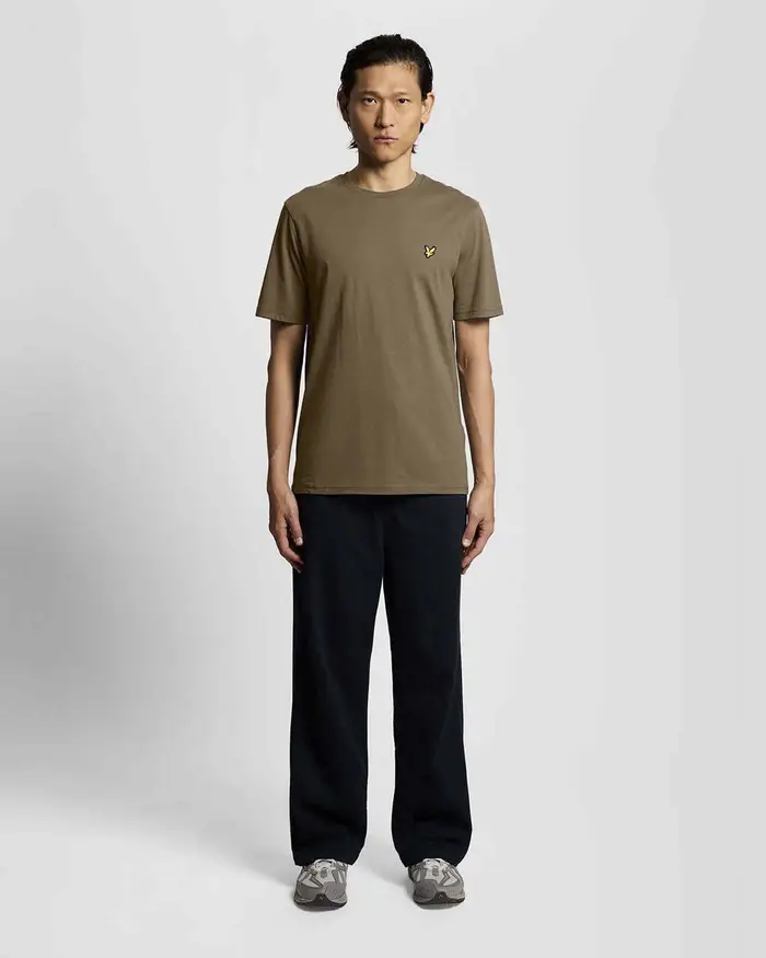 Lyle & Scott T-shirt mezza manica fango in cotone con logo aquila gialla ricamata sul petto