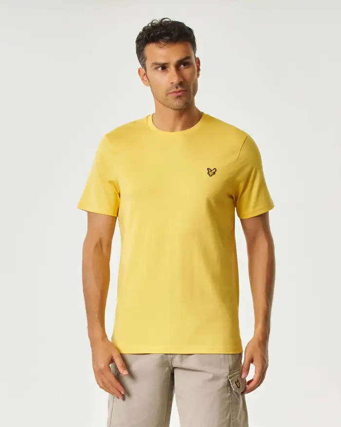 Lyle & Scott T-shirt mezza manica gialla in cotone con logo aquila gialla ricamata sul petto
