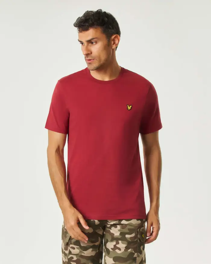Lyle & Scott T-shirt mezza manica rossa in cotone con logo aquila gialla ricamata sul petto