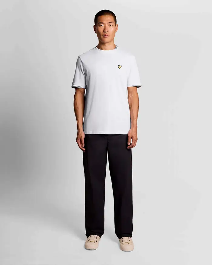 Lyle & Scott T-shirt mezza manica bianca in piquè di cotone stretch con bordino in contrasto