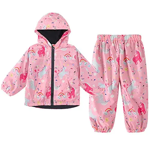 LZH Ragazzi Ragazze Impermeabile, Giacca Impermeabile con Cappuccio Cappotto Pantaloni Completi 2 PZ 3